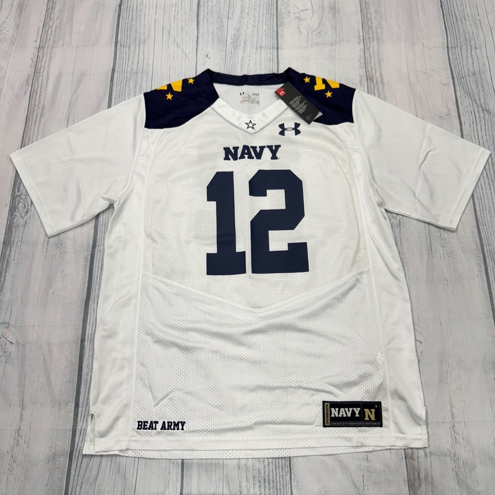NWT Navy Midshipmen Under Armour Football Jersey L White‎ #12 UA College Mens